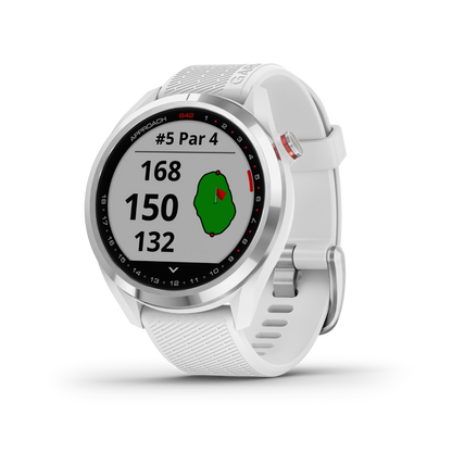 Garmin Approach S42, Silver with White Band, Golf GPS Smartwatch & Rangefinder (010-02572-11)