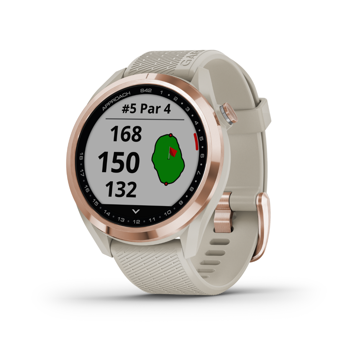 Garmin Approach S42, or rose avec bracelet sable clair, montre intelligente GPS de golf et télémètre (010-02572-12)