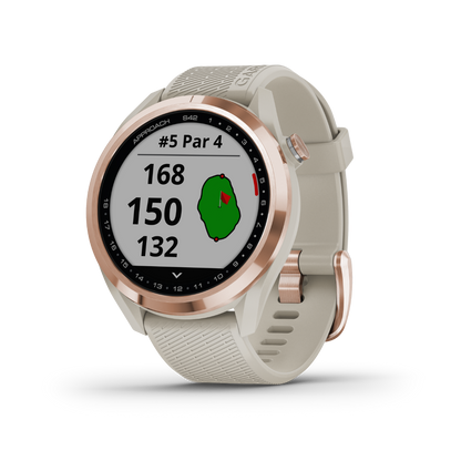 Garmin Approach S42, or rose avec bracelet sable clair, montre intelligente GPS de golf et télémètre (010-02572-12)