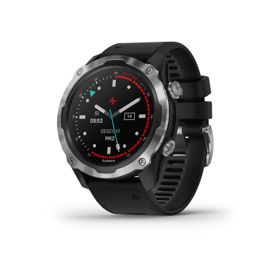 Garmin Descent Mk2, acier inoxydable avec bracelet noir, montre intelligente marine pour plongeurs (010-02132-00)