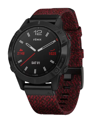 Garmin Fenix ​​6 Sapphire Black DLC avec bracelet en nylon rouge chiné (010-02158-16)