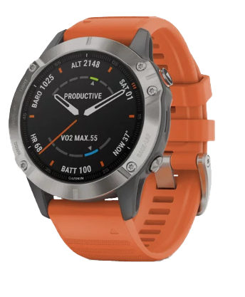 Garmin Fenix ​​6 Sapphire Titanium avec bracelet orange braise (010-02158-13)