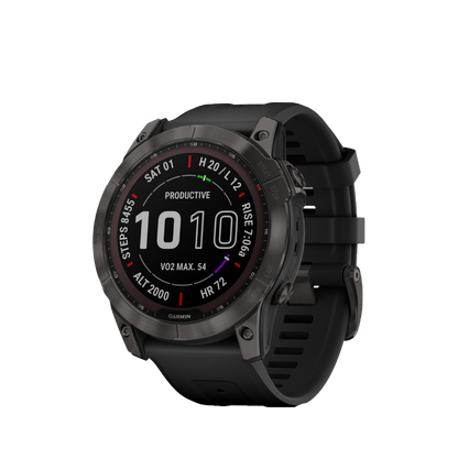 Garmin Fenix ​​7X Sapphire Solar - Gris carbone DLC Titanium avec bracelet noir (010-02541-10)