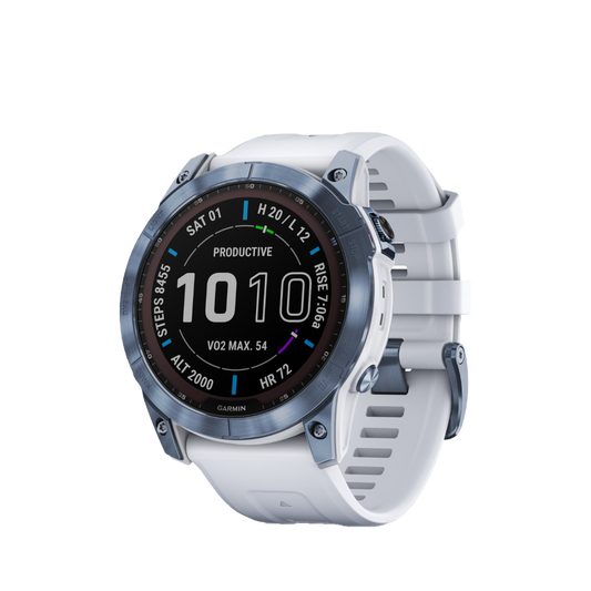 Garmin Fenix ​​7x Sapphire Solar - Titanium DLC bleu minéral avec bracelet Whitestone (010-02541-14)