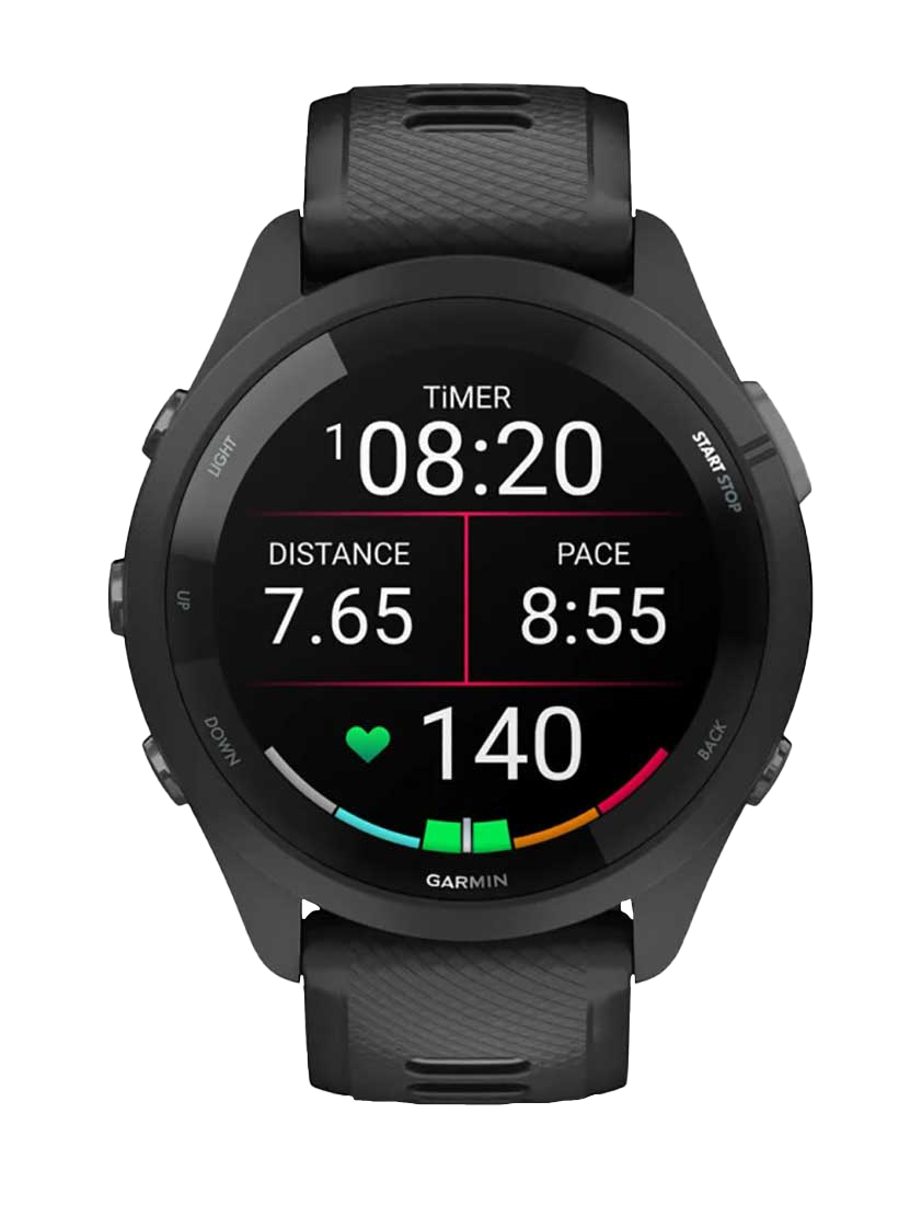 Garmin Forerunner 265, lunette/boîtier noir avec bracelet noir/gris poudré, montre connectée GPS de fitness pour coureurs (010-02810-00)