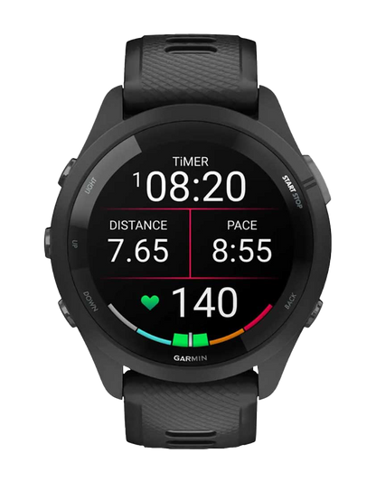 Garmin Forerunner 265, lunette/boîtier noir avec bracelet noir/gris poudré, montre connectée GPS de fitness pour coureurs (010-02810-00)