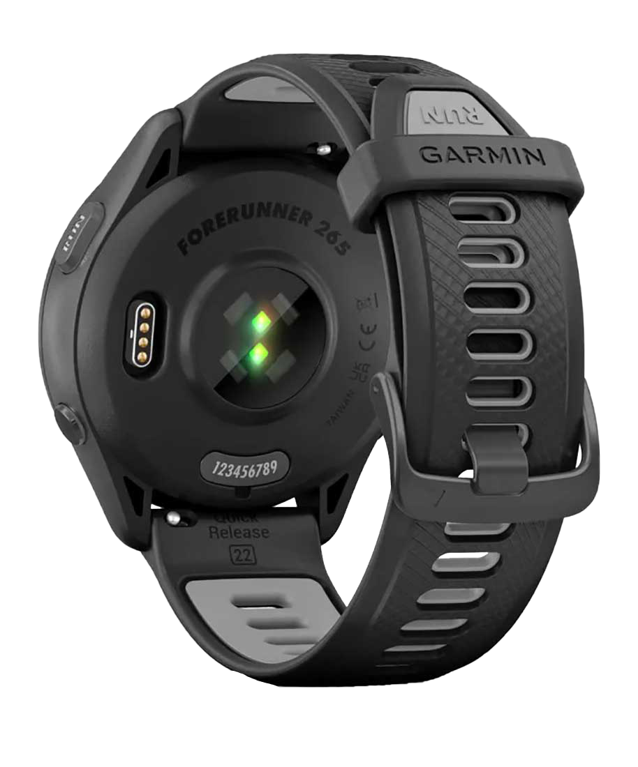 Garmin Forerunner 265, lunette/boîtier noir avec bracelet noir/gris poudré, montre connectée GPS de fitness pour coureurs (010-02810-00)