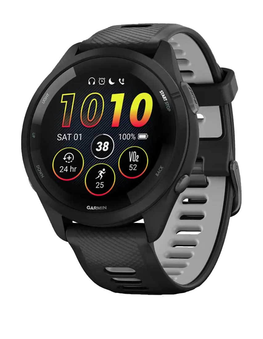 Garmin Forerunner 265, lunette/boîtier noir avec bracelet noir/gris poudré, montre connectée GPS de fitness pour coureurs (010-02810-00)