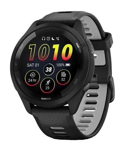 Garmin Forerunner 265, lunette/boîtier noir avec bracelet noir/gris poudré, montre connectée GPS de fitness pour coureurs (010-02810-00)