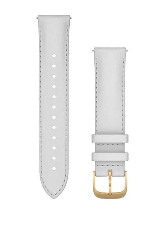 Bracelets Garmin à dégagement rapide (20 mm) en cuir italien blanc avec PVD or 24 carats