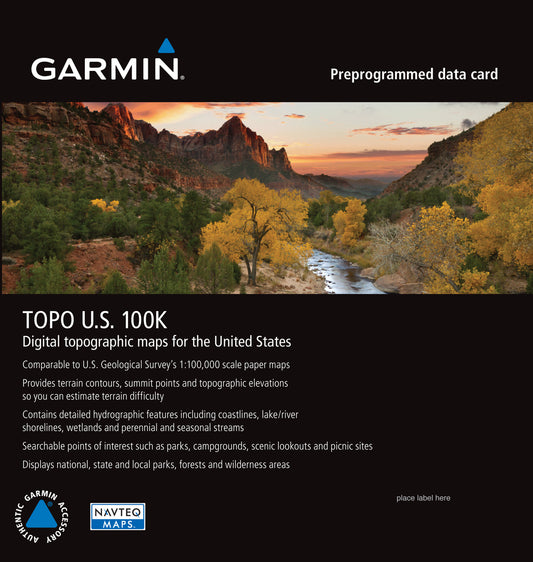 Garmin TOPO US 100K - Couverture complète, carte microSD