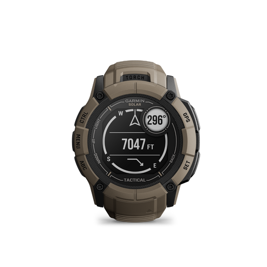 Garmin Instinct 2X Solar Tactical Edition, Coyote Tan, montre intelligente GPS robuste avec GNSS multibande, lampe de poche intégrée, surveillance de la santé 24h/24 et 7j/7 et autonomie illimitée de la batterie solaire (010-02805-12)