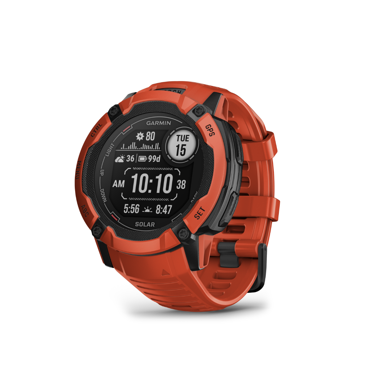 Garmin Instinct 2X Solar, Flame Red, montre intelligente GPS robuste avec GNSS multibande, lampe de poche intégrée, surveillance de la santé 24h/24 et 7j/7 et autonomie illimitée de la batterie solaire (010-02768-00)