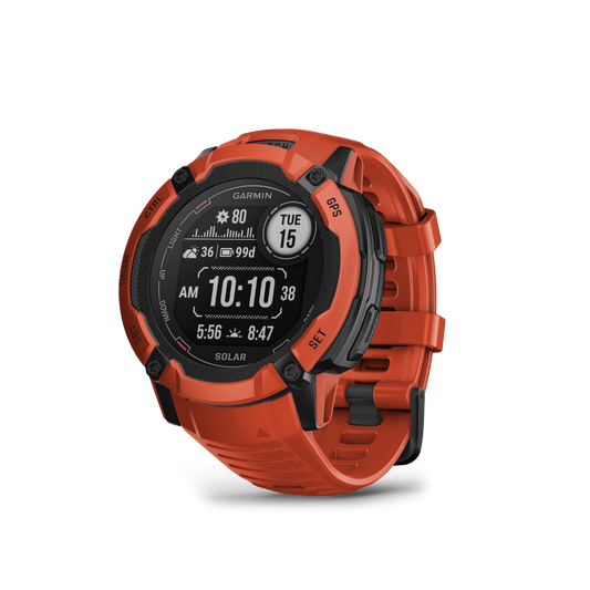 Garmin Instinct 2X Solar, Flame Red, montre intelligente GPS robuste avec GNSS multibande, lampe de poche intégrée, surveillance de la santé 24h/24 et 7j/7 et autonomie illimitée de la batterie solaire (010-02768-00)