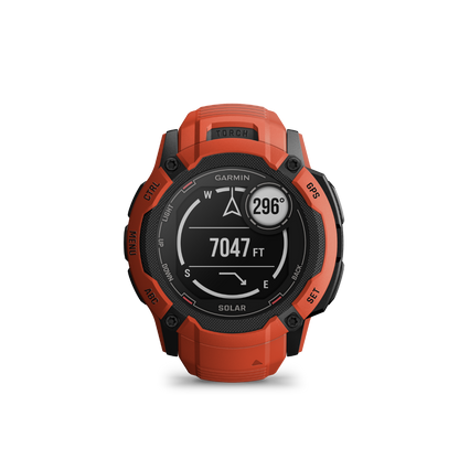 Garmin Instinct 2X Solar, Flame Red, montre intelligente GPS robuste avec GNSS multibande, lampe de poche intégrée, surveillance de la santé 24h/24 et 7j/7 et autonomie illimitée de la batterie solaire (010-02768-00)