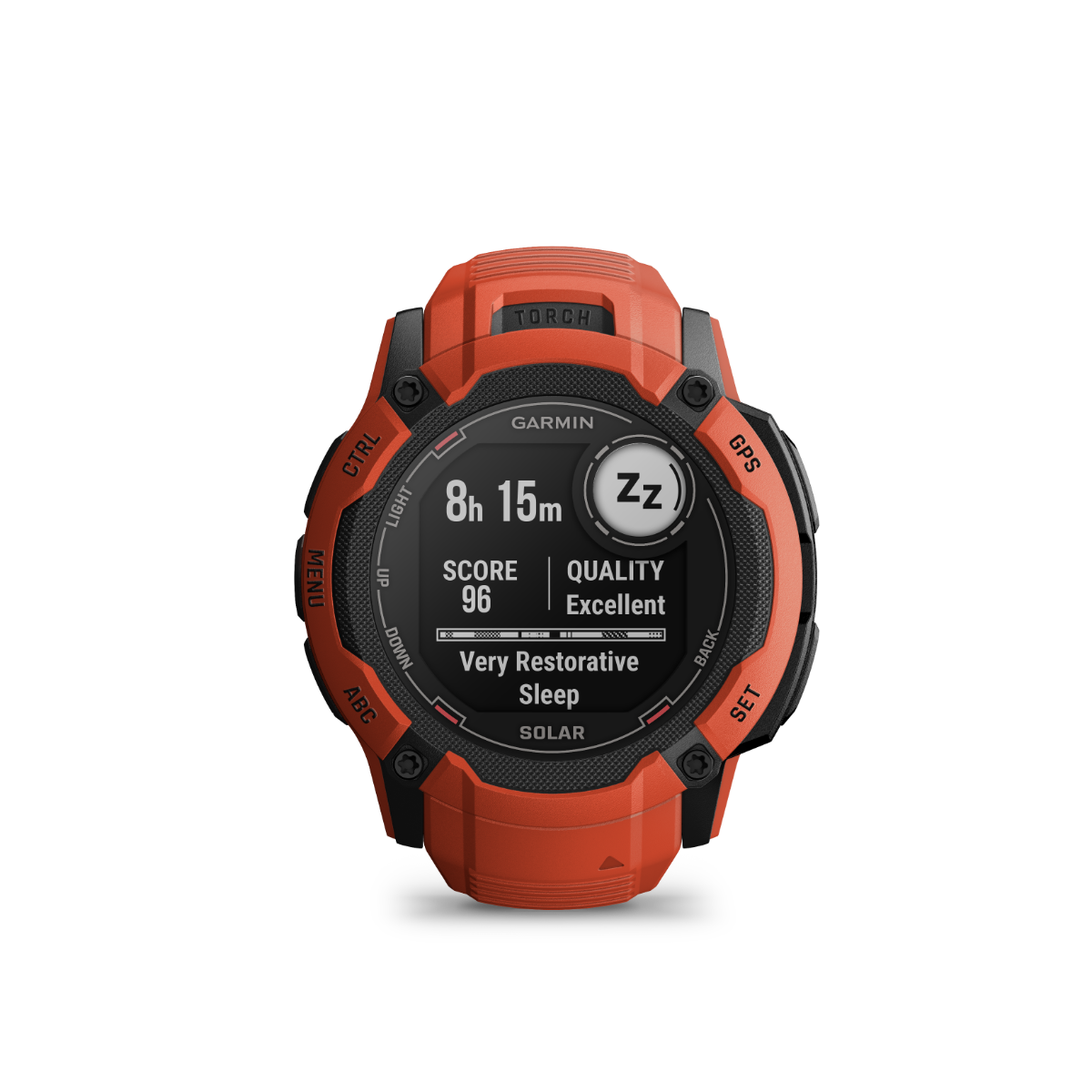 Garmin Instinct 2X Solar, Flame Red, montre intelligente GPS robuste avec GNSS multibande, lampe de poche intégrée, surveillance de la santé 24h/24 et 7j/7 et autonomie illimitée de la batterie solaire (010-02768-00)