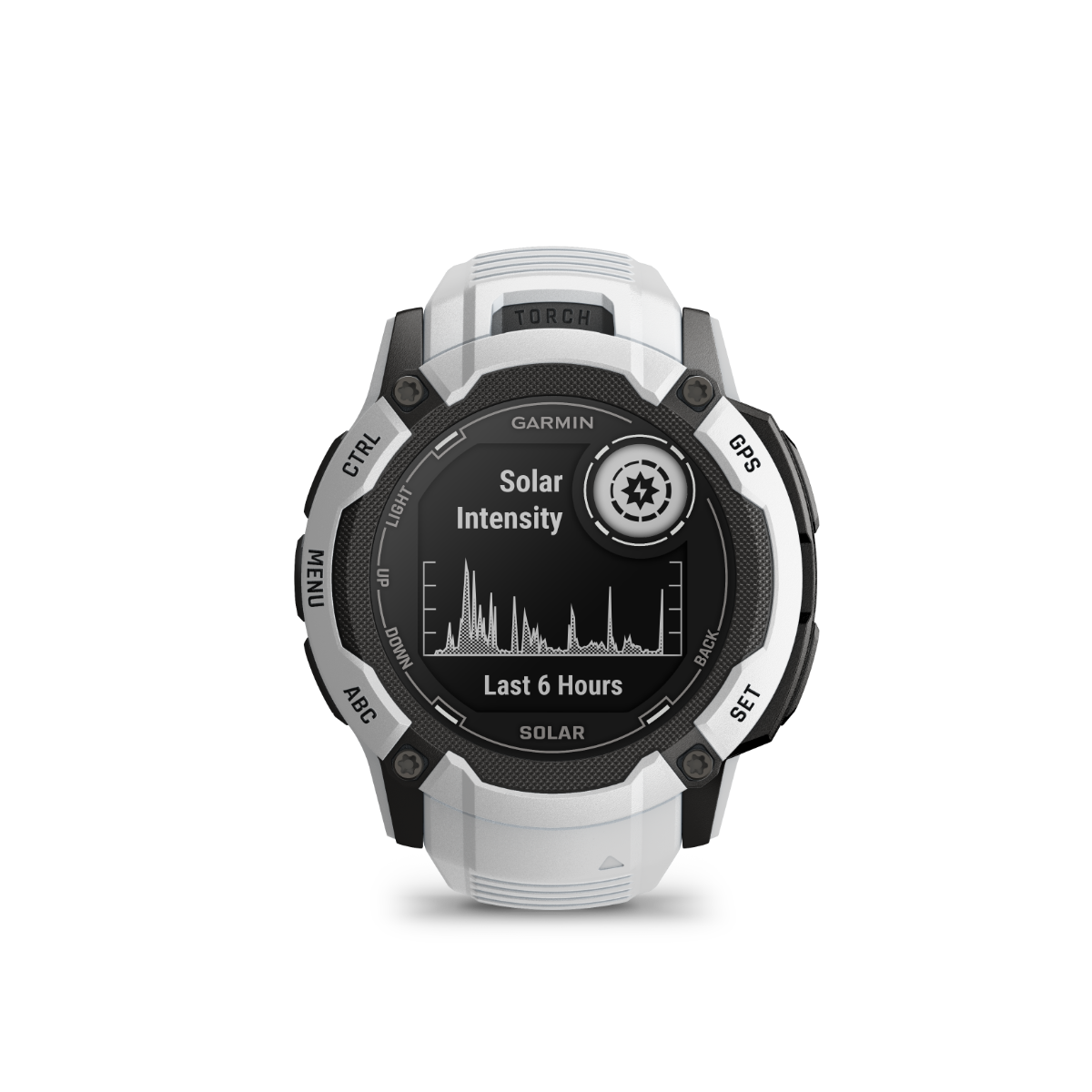 Garmin Instinct 2X Solar, Whitestone, montre intelligente GPS robuste avec GNSS multibande, lampe de poche intégrée, surveillance de la santé 24h/24 et 7j/7 et autonomie illimitée de la batterie solaire (010-02805-14)