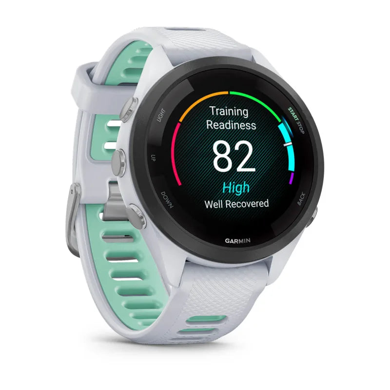 Garmin Forerunner 265S, lunette noire de 42 mm avec boîtier Whitestone et bracelet en silicone Whitestone/Neo Tropic (010-02810-04)