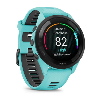 Garmin Forerunner 265, 46 mm Black Bezel with Aqua Case and Aqua/Black Silicone Band (010-02810-02)