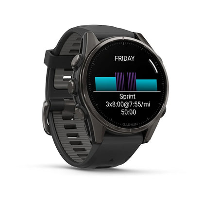 Garmin Fenix 8, AMOLED 43mm, Sapphire Carbon Gray DLC Titanium with Black/Pebble Gray Silicone Band (010-02903-20)