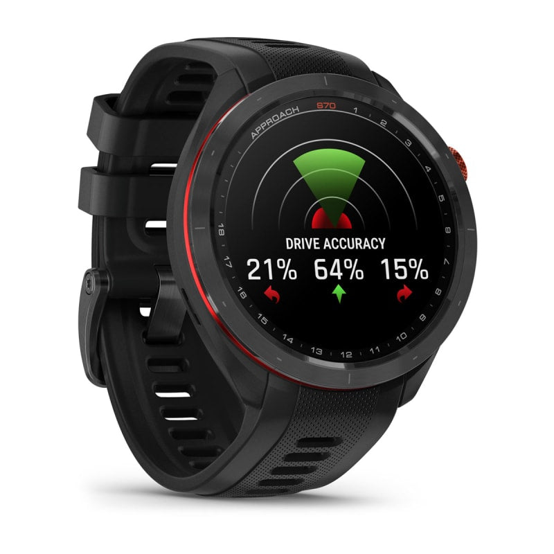 Garmin Approach S70, lunette en céramique noire/rouge de 47 mm avec bracelet en silicone noir (010-02746-02)