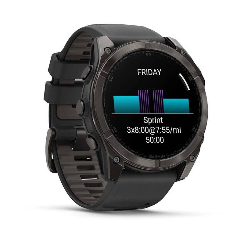 Garmin Fenix 8, 51 mm AMOLED Sapphire, Carbon Gray DLC Titanium with Black/Pebble Gray Silicone Band (010-02905-20)