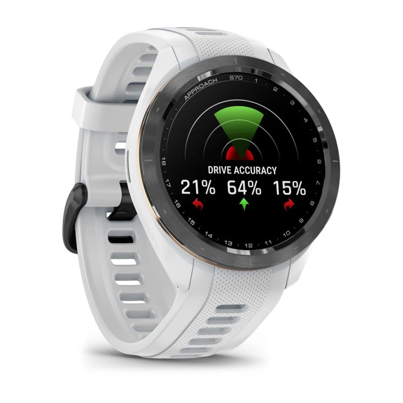 Garmin Approach S70, lunette en céramique noire/pêche de 42 mm avec bracelet en silicone blanc (010-02746-00)