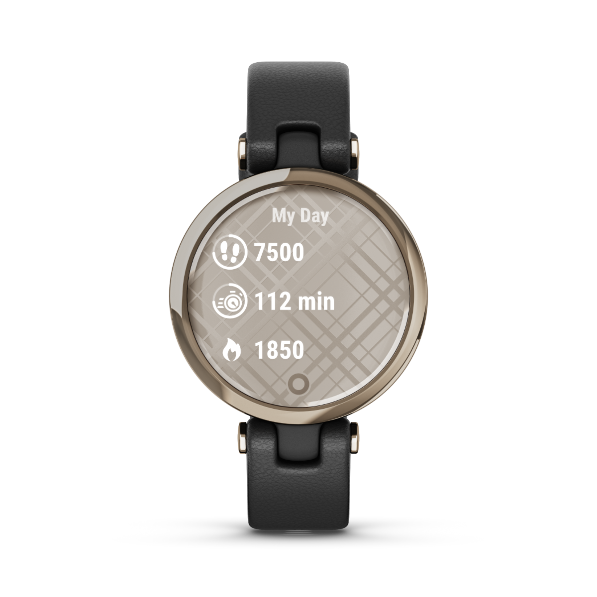 Garmin Lily - Édition classique avec lunette dorée crème et boîtier noir et bracelet en cuir italien 