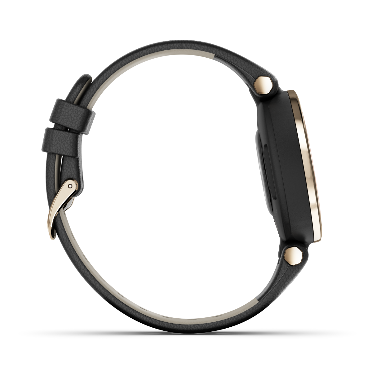 Garmin Lily - Édition classique avec lunette dorée crème et boîtier noir et bracelet en cuir italien 