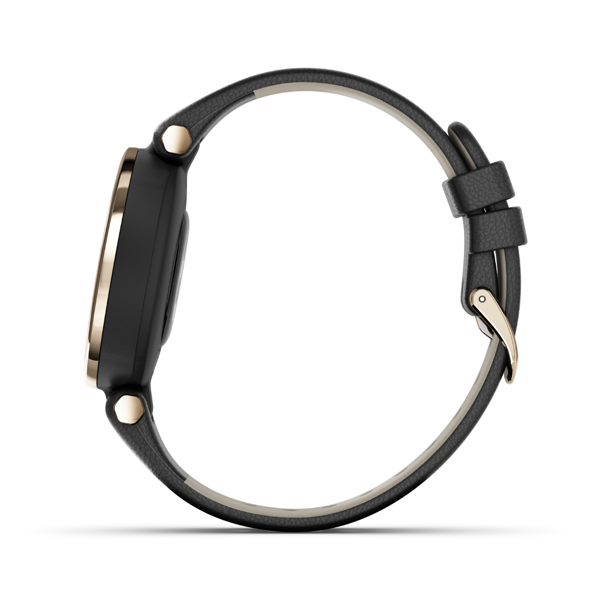 Garmin Lily - Édition classique avec lunette dorée crème et boîtier noir et bracelet en cuir italien 