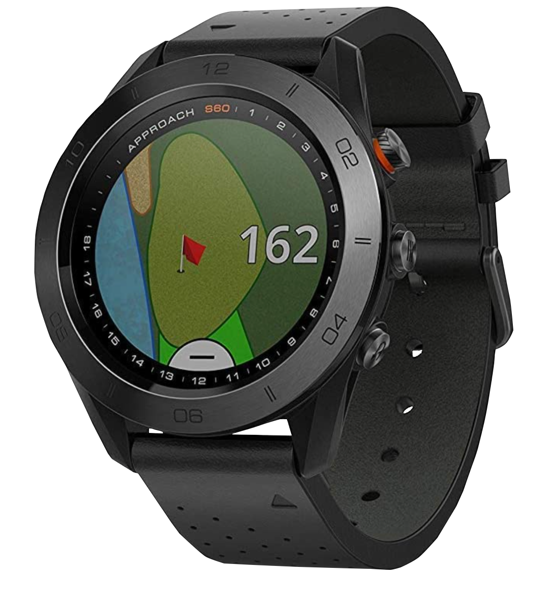 Garmin Approach S60, noir avec bracelet en cuir, montre intelligente GPS de golf et télémètre (reconditionné certifié Garmin)