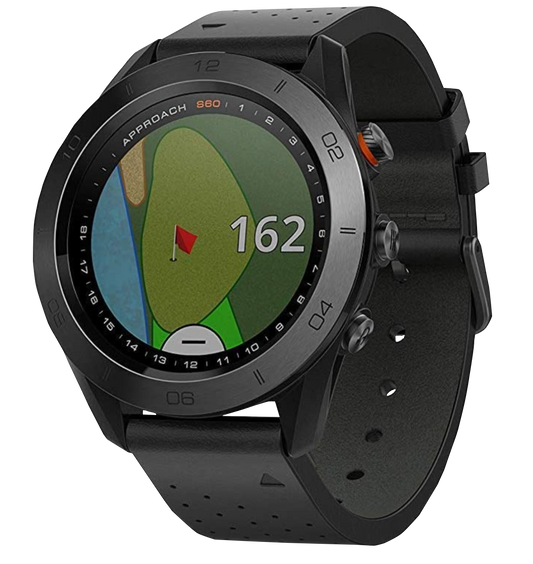 Garmin Approach S60, noir avec bracelet en cuir, montre intelligente GPS de golf et télémètre (reconditionné certifié Garmin)