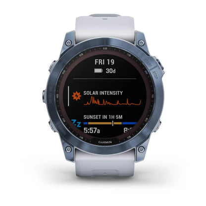 Garmin Fēnix 7X, édition solaire Sapphire, titane bleu minéral avec bracelet Whitestone (reconditionné certifié Garmin)