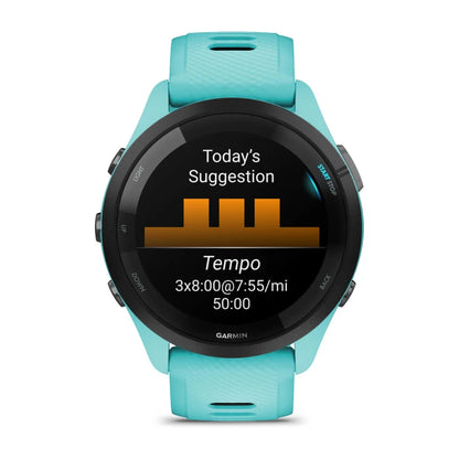 Garmin Forerunner 265, 46 mm Black Bezel with Aqua Case and Aqua/Black Silicone Band (010-02810-02)