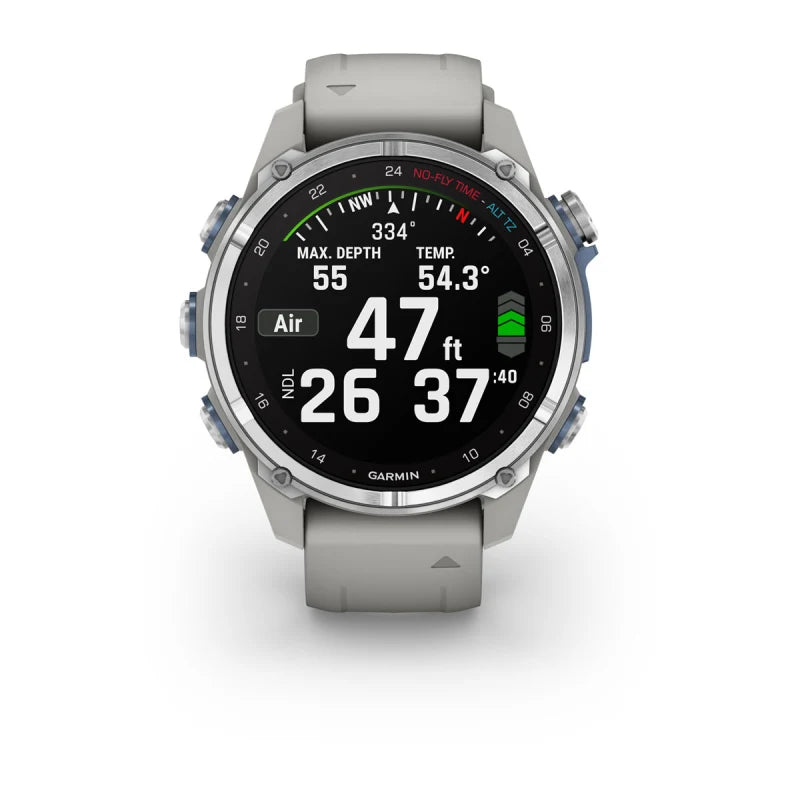 Garmin Descent Mk3, 43 mm Stainless Steel with Fog Gray Silicone Band (010-02753-03)