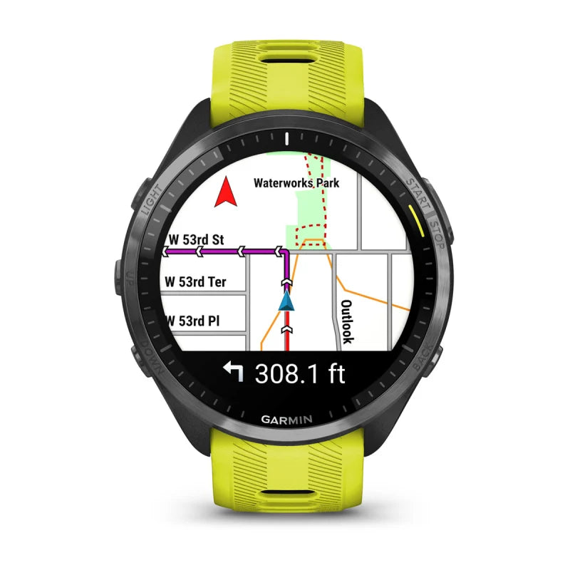 Garmin Forerunner 965, Carbon Gray DLC Titanium Bezel with Black Case and Amp Yellow/Black Silicone Band (010-02809-02)