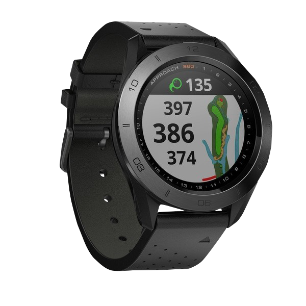 Garmin Approach S60, noir avec bracelet en cuir, montre intelligente GPS de golf et télémètre (reconditionné certifié Garmin)