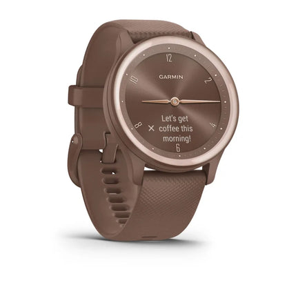 Étui et bracelet en silicone pour Garmin Vívomove Sport en cacao avec accents dorés pêche (reconditionné certifié Garmin) 