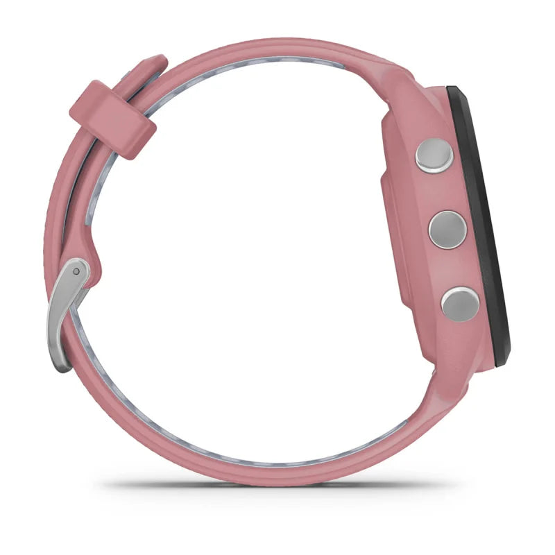 Garmin Forerunner 265S, lunette noire de 42 mm avec boîtier rose clair et bracelet en silicone rose clair/blanc (010-02810-05)