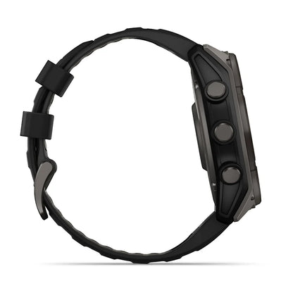 Garmin Fenix ​​8, 51 mm Solar Sapphire, titane DLC gris carbone avec bracelet en silicone noir/gris galet (010-02907-10)