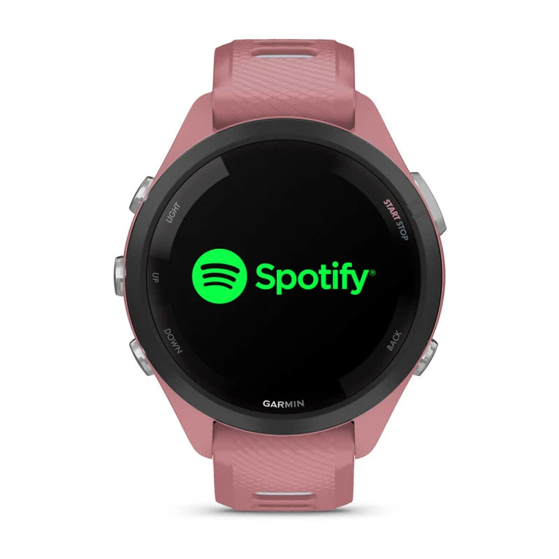 Garmin Forerunner 265S, lunette noire de 42 mm avec boîtier rose clair et bracelet en silicone rose clair/blanc (010-02810-05)