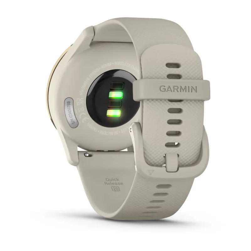 Garmin Vívomove Trend Crème Lunette en acier inoxydable doré avec boîtier gris français et bracelet en silicone (remis à neuf certifié Garmin) 