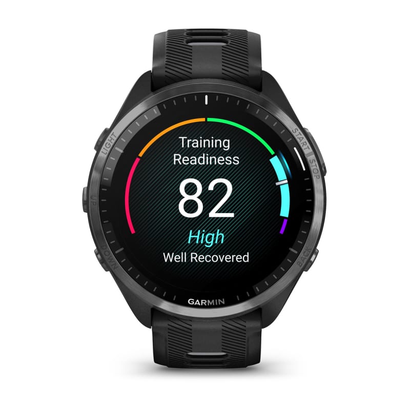 Garmin Forerunner 965, Carbon Gray DLC Titanium Bezel with Black Case and Black/Powder Gray Silicone Band (010-02809-00)