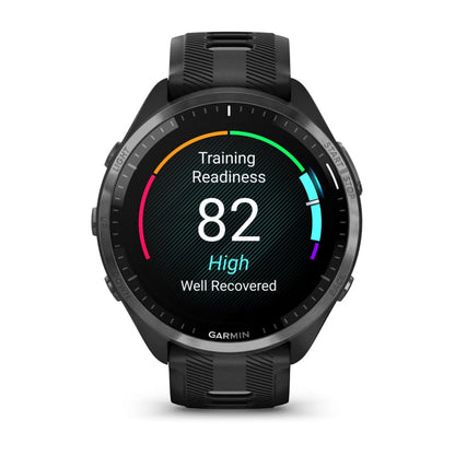 Garmin Forerunner 965, Carbon Gray DLC Titanium Bezel with Black Case and Black/Powder Gray Silicone Band (010-02809-00)