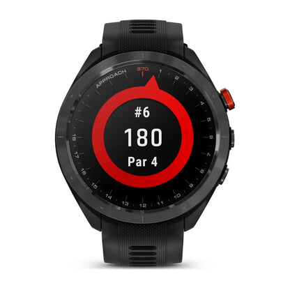 Garmin Approach S70, lunette en céramique noire/rouge de 47 mm avec bracelet en silicone noir (010-02746-02)