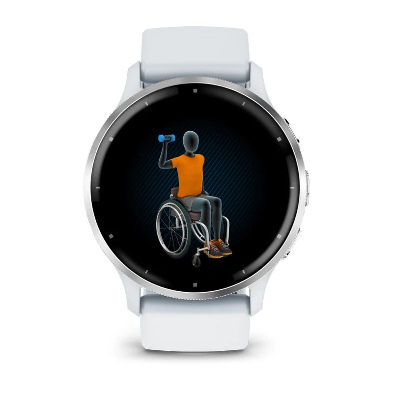 Garmin Venu 3, lunette en acier inoxydable argenté de 45 mm avec boîtier Whitestone et bracelet en silicone (010-02784-00)