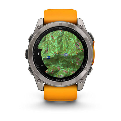 Garmin Fenix 8, 51 mm AMOLED Sapphire, Titanium with Spark Orange/Graphite Silicone Band (010-02905-10)