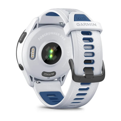 Garmin Forerunner 265, lunette noire de 46 mm avec boîtier Whitestone et bracelet en silicone Whitestone/Tidal Blue (010-02810-01)