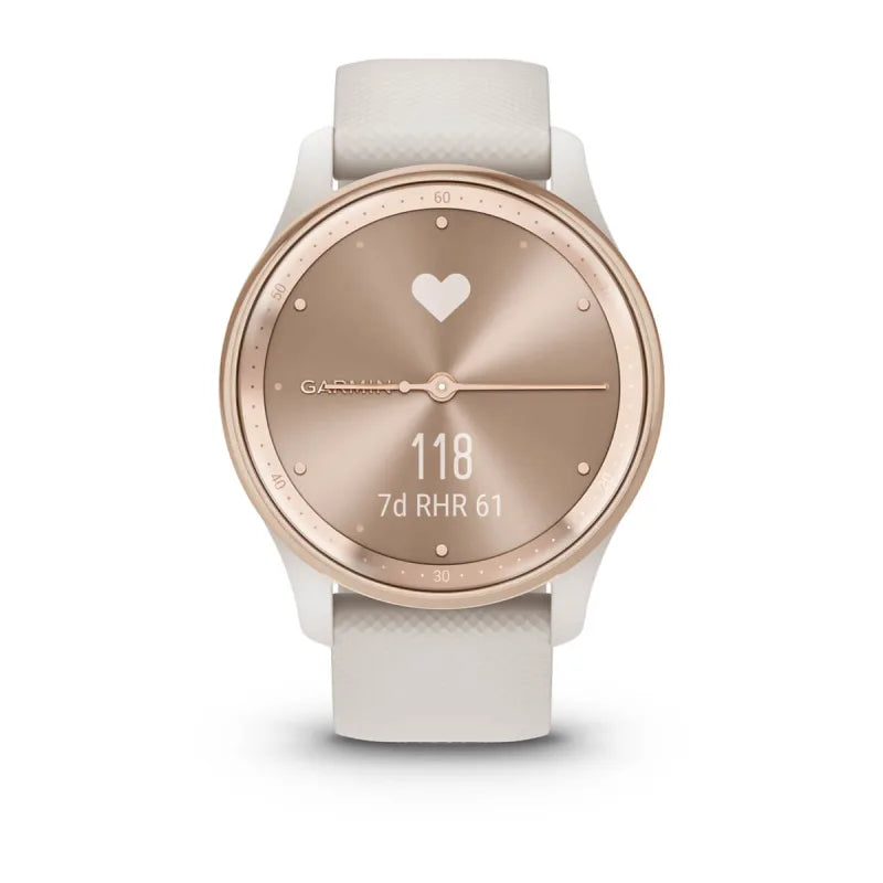 Garmin Vívomove Trend Peach Gold Lunette en acier inoxydable avec boîtier ivoire et bracelet en silicone (remis à neuf certifié Garmin) 