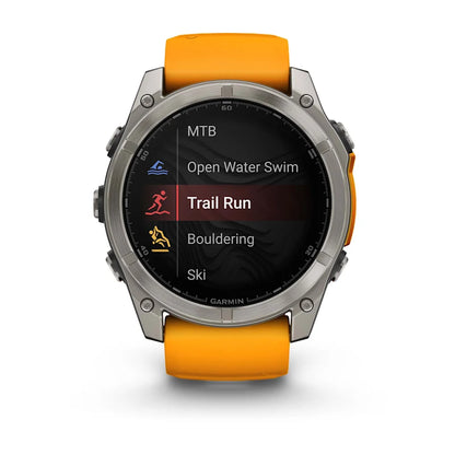 Garmin Fenix 8, 51 mm AMOLED Sapphire, Titanium with Spark Orange/Graphite Silicone Band (010-02905-10)